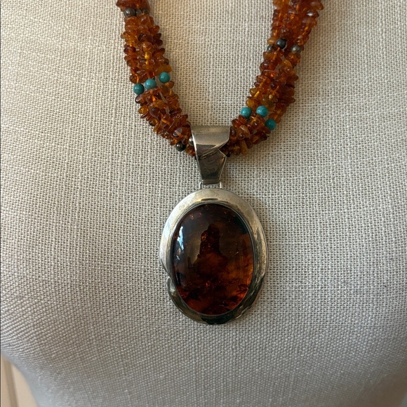 NWOT Jay King Mine Finds Amber & Turquoise Beaded Necklace w/925 Silver Pendant - Picture 12 of 14